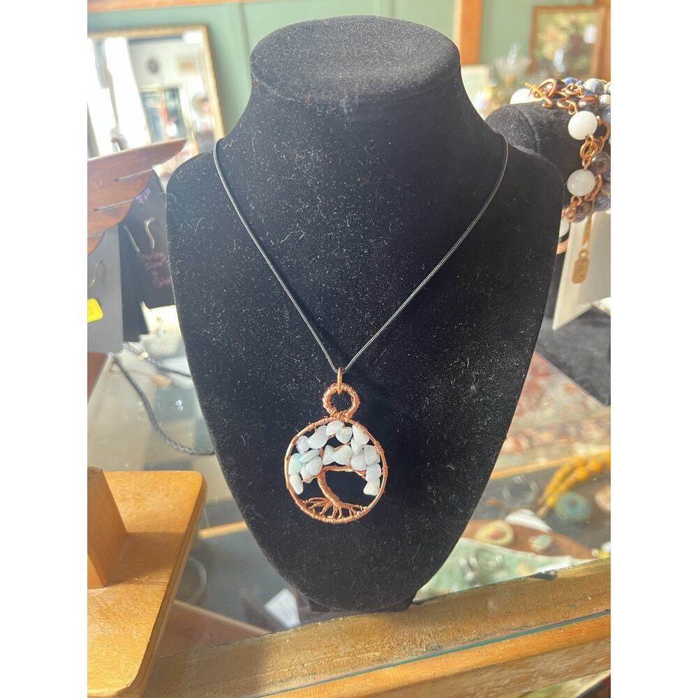 Handmade Artisan Necklace Copper Wrapped Quartz Tree Of Life Pendant